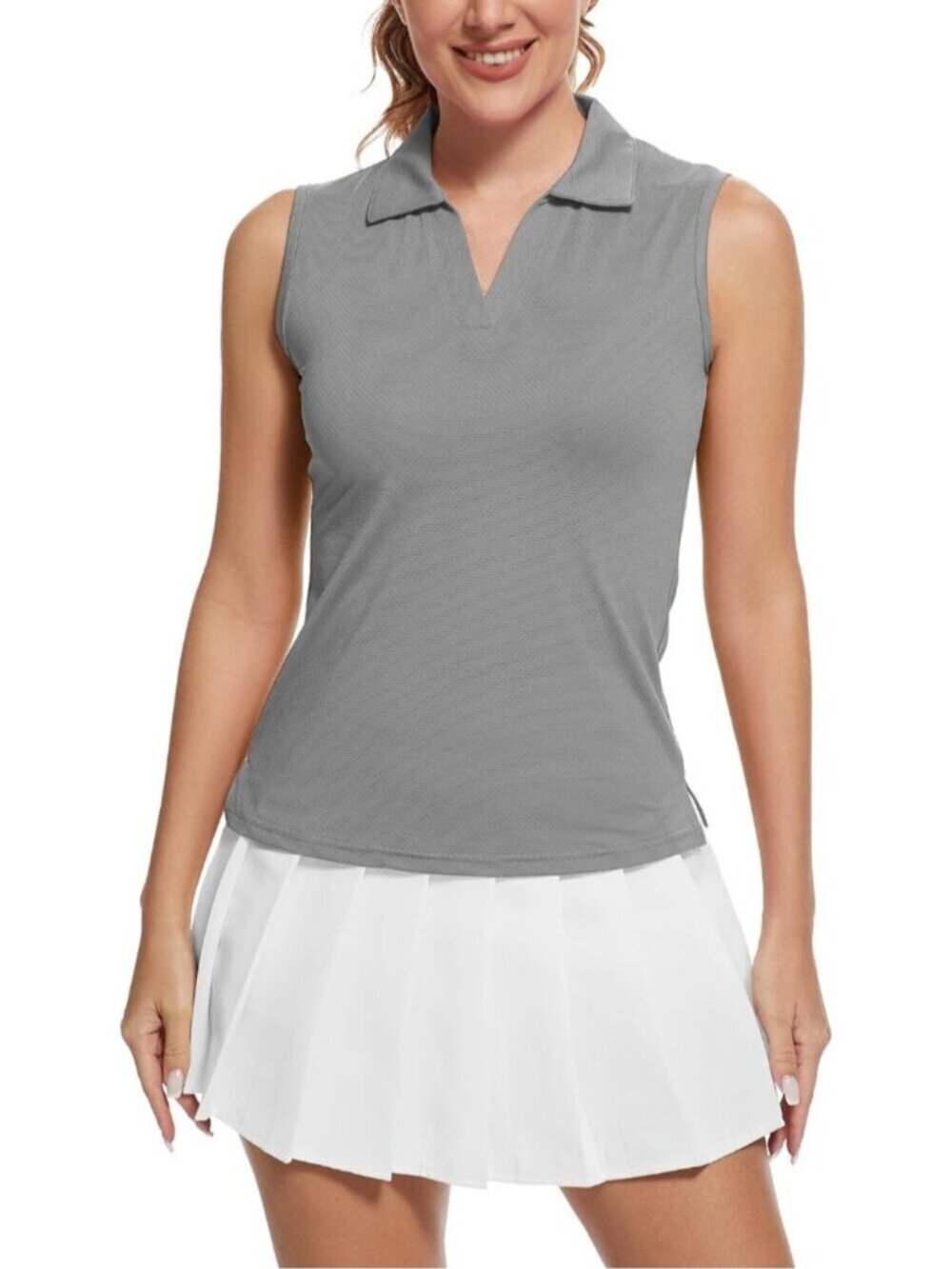 〽️Women's Dark Grey Sleeveless Golf Shirts Quickly Dry Tennis Polo Lightweight